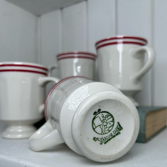 COPY - 4 Syracuse China Pedestal Mugs with Red Bands - Vintage Restaurant Ware … - Picture 3 of 10